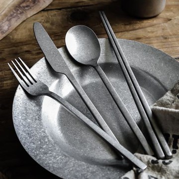 復古啞光磨砂304不銹鋼西餐套裝刀叉勺三件套牛排刀餐勺餐叉筷子