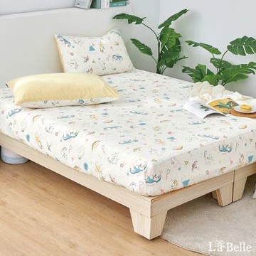 【Great Living格蕾寢飾】義大利La Belle 恐龍沁冰樂 雙人眠綿冰涼感床包枕套組