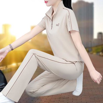 (免運)冰絲運動套裝女夏季2025新款時尚大碼女裝洋氣減齡薄款夏裝兩件套