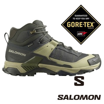 【SALOMON 法國】男X ULTRA5 GTX中筒登山鞋『泥炭黑/灰綠/夜藍』477543 戶外 露營 登山 健行 休閒 時尚 Gore-tex 登山鞋