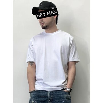 HEY MAN夏季復古純色小領口短袖T恤男 青年基礎合身桑蠶絲打底衫