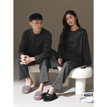 2025年新款睡衣情侶裝一男一女春秋純棉圓領長袖休閑可外穿家居服