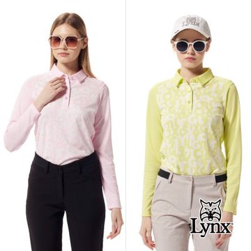 【Lynx Golf】女款合身版吸濕排汗雙面緹花羅紋剪接假兩件造型長袖POLO衫/高爾夫球衫(二色)