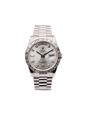 Rolex - 2005 pre-owned Day-Date 36mm - men - Platinum/Diamond - One Size - Silver