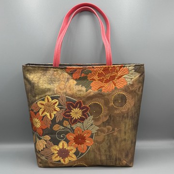 和服 腰帶 腰帶繩 手工 托特包 改造 金 花 六通柄袋織錦腰帶 正絹