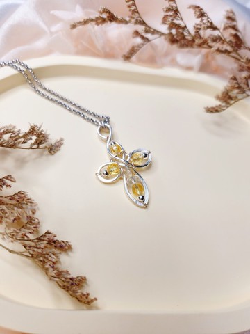 啟源-黃水晶│黑髮晶-招財系。十字架金屬線編織項鍊