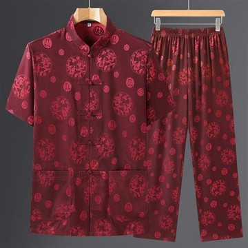 【巴黎精品】現貨+預購 新中式唐裝套裝中國風襯衫短袖冰絲上衣長褲休閒男裝-龍福男裝5色a1kr50