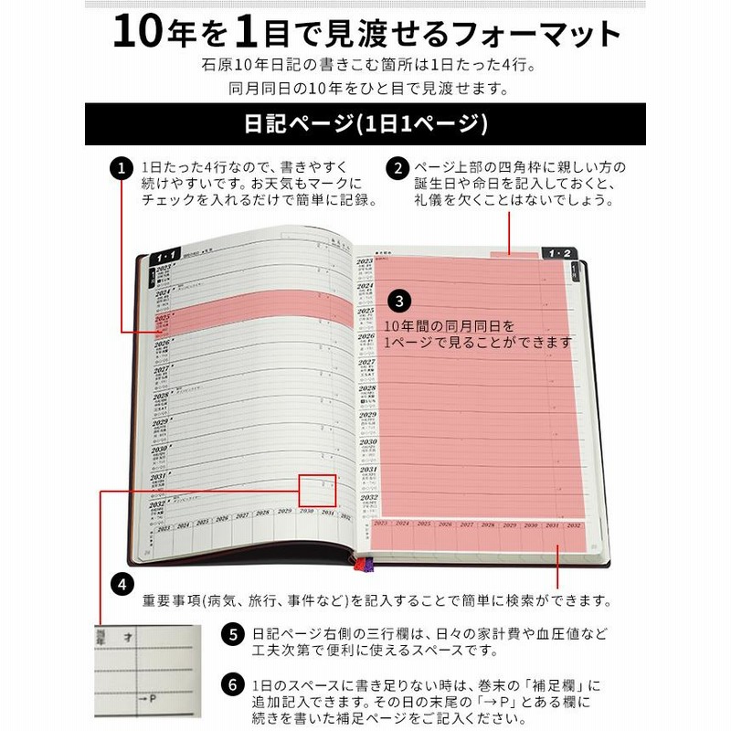 日記帳 10年日記 レーザー名入れ無料 石原 10年日記 23 32 あすつく対応 誕生日 プレゼント ギフト 記念 還暦 祝い 父の日 母の日 通販 Lineポイント最大0 5 Get Lineショッピング