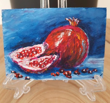 石榴原創油畫 ACEO，厚塗靜物畫作