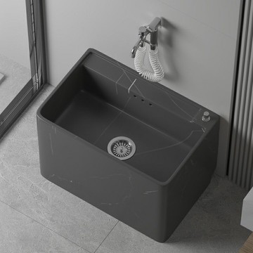 北歐灰款大號陶瓷拖把池拖布池陽臺小號墩布池地拖盆拖布池落地式 b8031