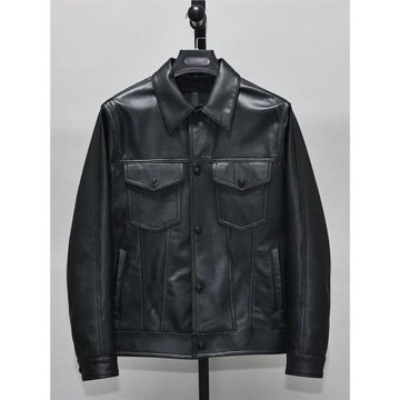 輕洗做舊頭層綿羊真皮皮衣男修身短款青年休閑翻領牛仔夾克外套楊