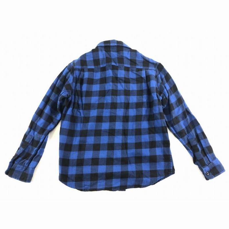 ユニクロ キッズ 男の子 長袖 ブロックチェック柄 シャツ 青 黒 140  