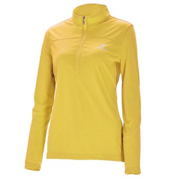 【WILDLAND荒野】女Polartec pd格狀抗臭zip長袖衣212春曦黃