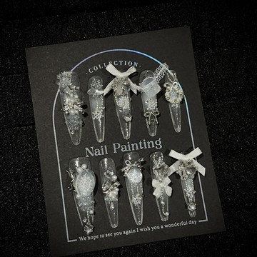 隔日達🏆精品純手工🏆白色仙氣立體蝴蝶結穿戴甲  婚甲 指甲貼片 美甲 指甲貼 指甲片 美甲片 長款美甲片