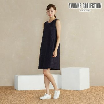 YVONNE 以旺傢飾 立體條紋提花無袖洋裝-深丈青