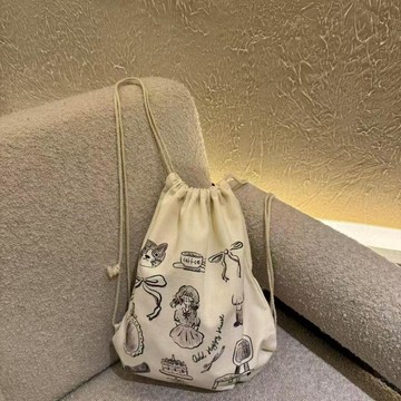 臺灣發貨>抽繩雙肩包小清新鬆弛感春夏揹包布帆無恙原創簡約休閒束口帆布包EXF