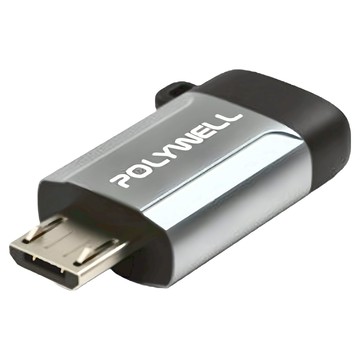 POLYWELL USB Micro-B轉Type-C轉接器 迷你便攜 OTG功能 資料傳輸 附掛繩  2.7cm  銀色 + 黑色  1個