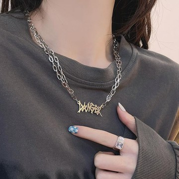 限時特賣🔥 DANGER!危險!個性哥特字母潮嘻哈歐美街頭闇黑風鎖骨鏈女項鏈男