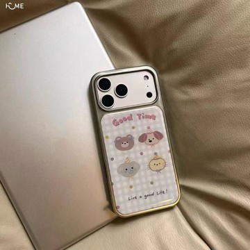 滴膠格紋波點四個動物頭像適用蘋果17pro女iPhone16華為手機殼