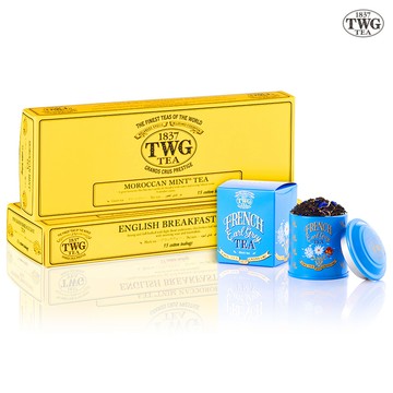 【TWG Tea】 手工純棉茶包迷你茶罐組(英式早餐茶+ 摩洛哥薄荷綠茶+迷你茶罐口味任選一)
