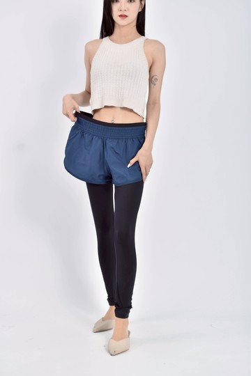 (L) lativ運動假兩件塑褲黑色長褲