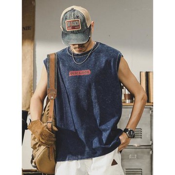 杰雷諾美式復古坎肩背心男2025新款無袖圓領重磅純棉T恤男潮夏季