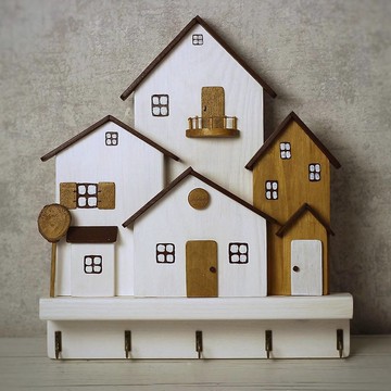 木質鑰匙扣，附 4 間房屋 5 個掛鉤，適用於入口廚房走廊辦公室