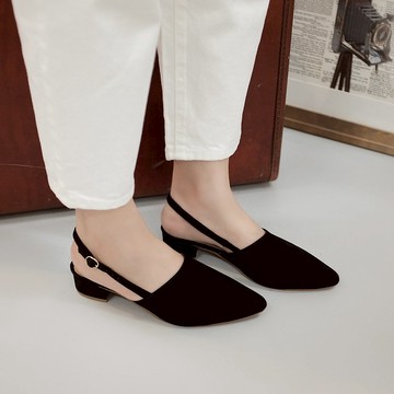 柔軟麂皮! 夏日印象派中跟涼鞋 黑 全真皮 MIT -吹笛少年