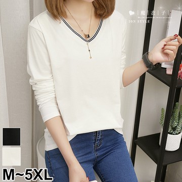 【QV3455】魔衣子-純色V領長袖上衣