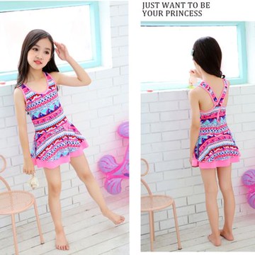 女童泳衣連體裙式學生游泳內衣小清新可愛公主童裝兒童比基尼保守