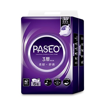 PASEO 3層柔韌舒適抽取衛生紙100抽/T160PA-T3-PE/6包/12袋/箱