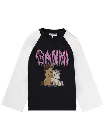 ganni t-shirt with print and logo