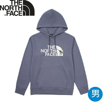【The North Face 男 LOGO 熊圖連帽長袖大學T《灰藍》】8F0C/長袖帽T/排汗衫/運動衫