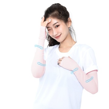GIAT - 1雙組-防曬UPF50+涼感彈力袖套(男女適用)-露指款-淺粉 (FREE)