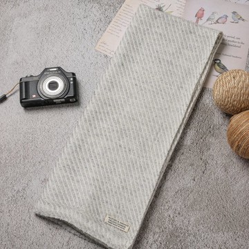 【窄版】喀什米爾羊毛圍巾 全斜紋無染淺灰 脖圍 手工機織