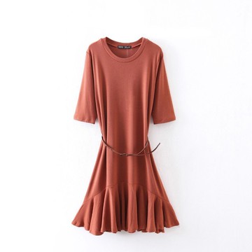 FINDSENSE G5 韓國時尚 連衣裙 百褶 荷葉邊 下擺 中長款