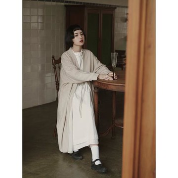 (免運)然而和風燕麥色和服女2025新款春秋中長款寬松百搭復古風衣外套
