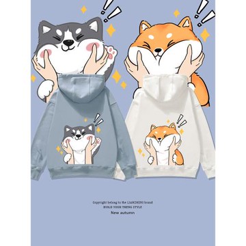 卡通連帽衛衣兒童2021秋款女童姐弟帶帽洋氣韓版時尚胖男童白色潮