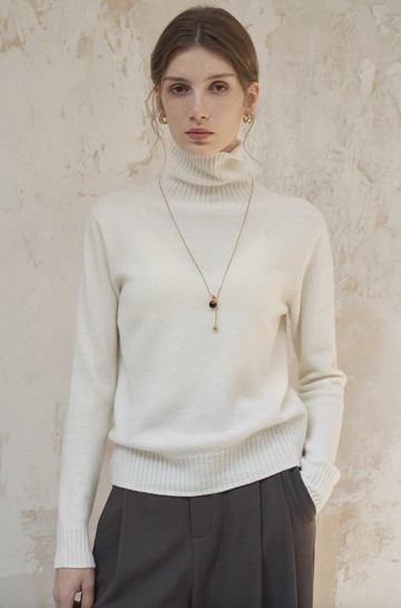 法式極簡 全羊毛高領針織衫上衣 無縫一體