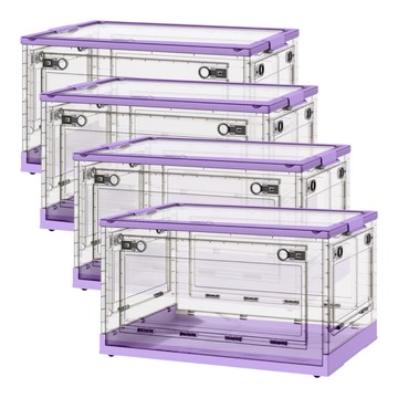 ONE HOUSE 五開門大容量巨無霸折疊收納箱 OH-Q210-E 100L  透明箱體 + 薰衣草  展開尺寸66 x 47 x 38.5cm  4個