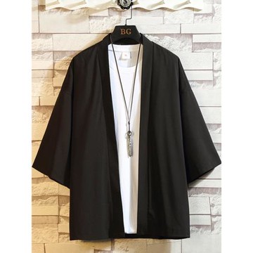 新中式國風短袖襯衫男夏季冰絲防曬衣道袍漢服休閑七分袖開衫襯衣