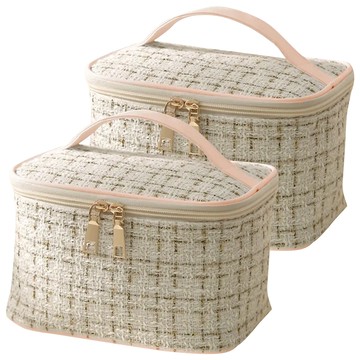 小香風化妝包 大(20 x 14.5 x13.5cm)  米白色  2個