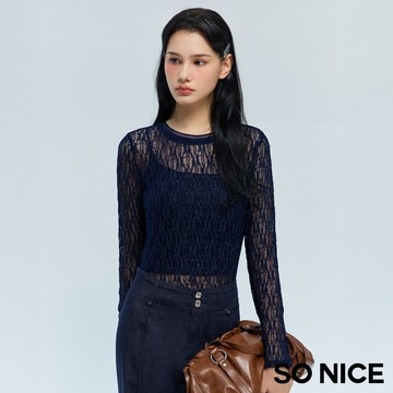 SO NICE 兩件式透視感上衣｜米、深藍｜都會時尚女裝【29631003】