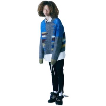 Diet Butcher 稀少秀款 玩味色暈拼接馬海毛通透感針織毛衣 1/2碼