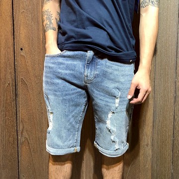 美國百分百【全新真品】GUESS 短褲 丹寧牛仔褲 褲子 五分褲 反摺褲 刷色刷破 破褲 大尺碼 男 淺藍破壞 AY86