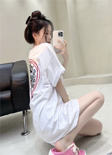 夏新款寬松bf慵懶風字母刺繡T恤女休閑百搭中長款短袖上衣