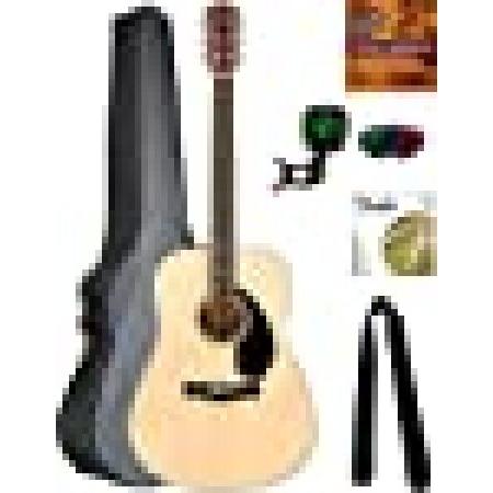 Fender CD-60S Solid Top Dreadnought Acoustic Guitar Natural Bundle with Gig Bag, Tuner, Strap, Strings, Picks, and Austin Bazaar Instructional DVD