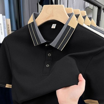🔥【高品質/包退換】夏季高檔新款男士短袖T恤POLO衫商務休閒翻領上衣純色中年爸爸男裝撞色男士T恤上衣百搭冰絲POLO衫