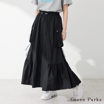 Green Parks 抽繩抓褶分層拼接側口袋長裙(06000392000)