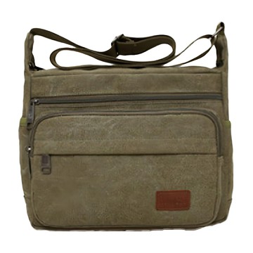 捷華 帆布側背包 休閒旅行 單肩斜背  30 x 10.5 x 22cm  橫款橄欖綠